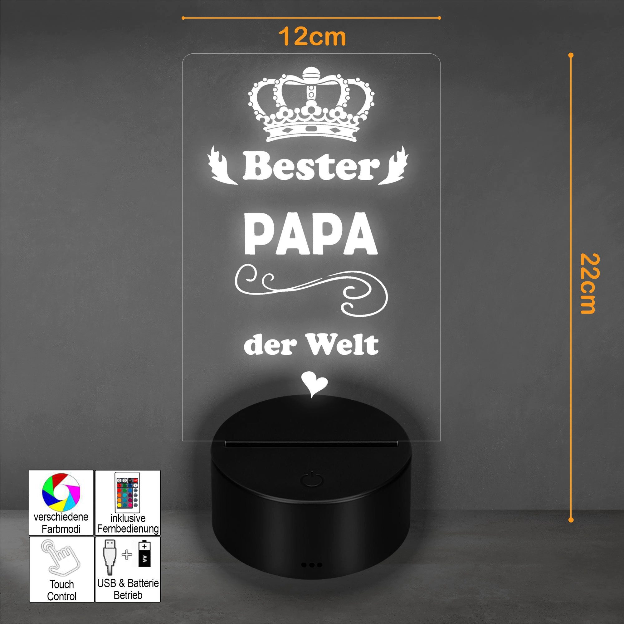 Lieblingsmensch LED Nachtlicht mit Gravur, Bester Papa, Acryl-Lampe mit romantischem Spruch, LED fest integriert, Farbwechsel oder feste Farbe mit Fernbedienung – Bild 2 von 5