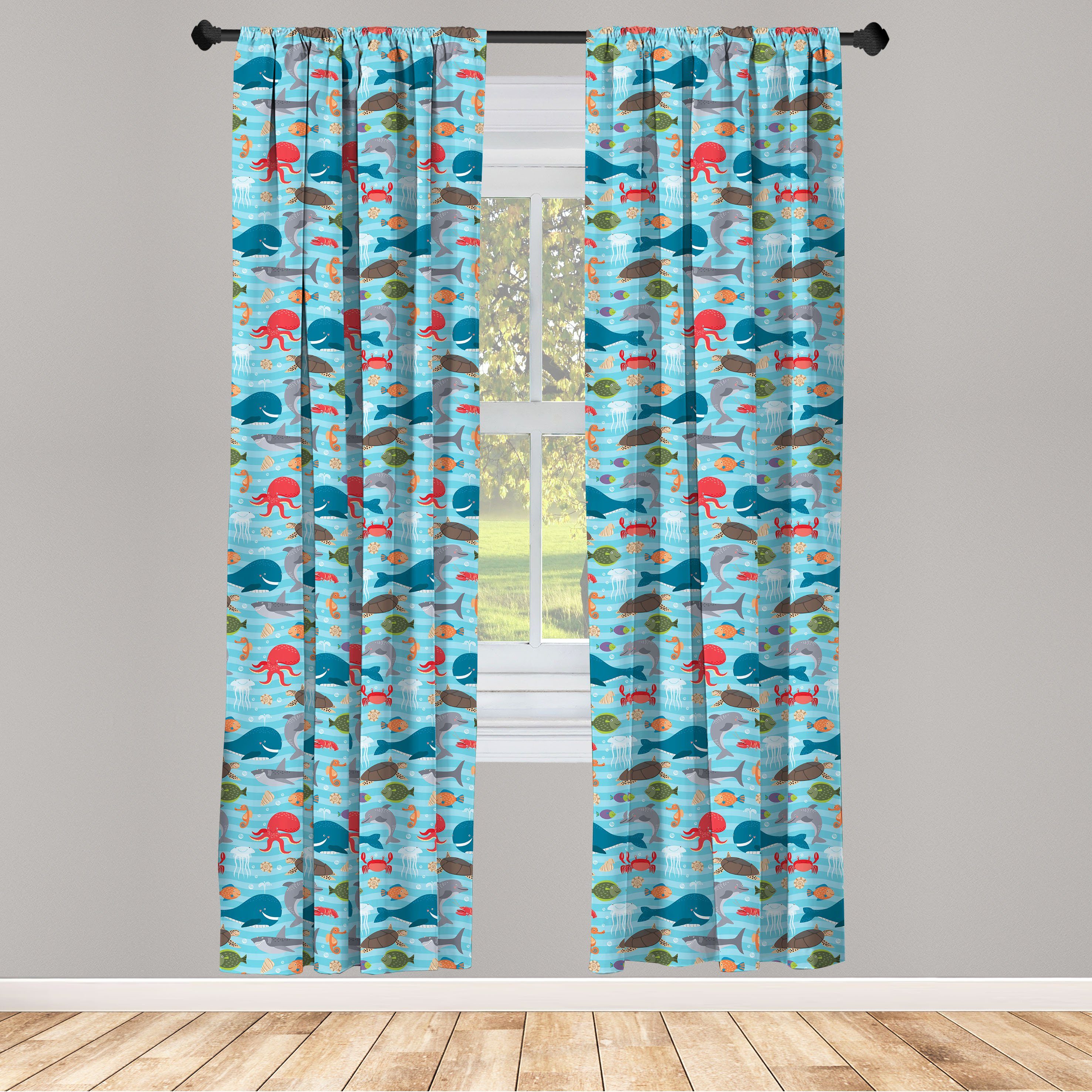 Gardine Vorhang für Wohnzimmer Schlafzimmer Dekor, Abakuhaus, Microfaser, Nautisch Nursery Doodle Theme | Fertiggardinen
