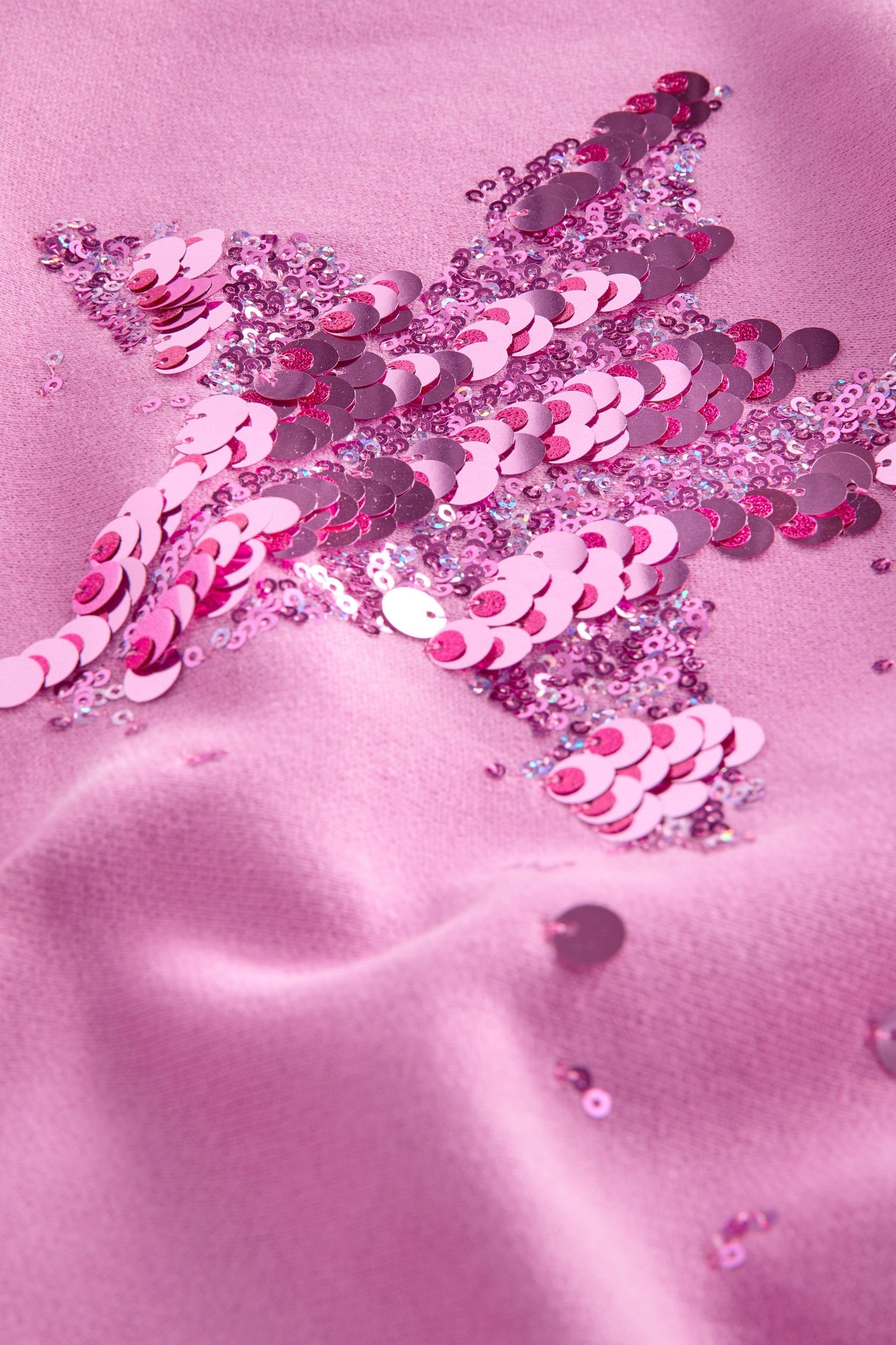 Next Sweatshirt Sweatshirt (1-tlg) Pink Rundhalsausschnitt mit Star Sequin