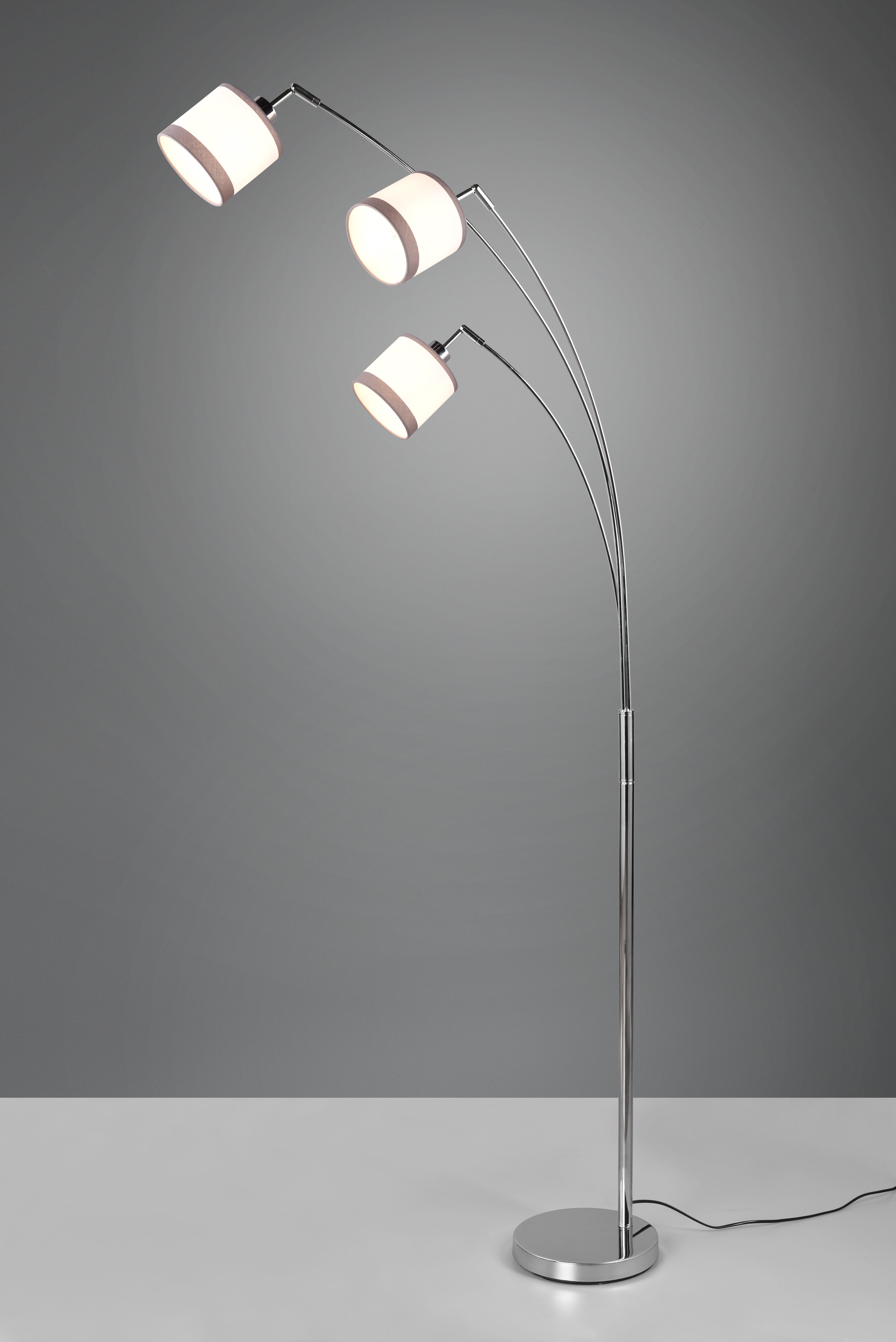 Reality Leuchten Stehlampe DAVOS, Stehleuchte 3-flammig exkl 3xE14 max 28W Fußschalter 185cm hoch, Ein-/Ausschalter, Leuchtmittel wechselbar, warmweiß - kaltweiß, Stehlampe Metall mit 2-farbigen Stoffschirmen Bogenlampe Bogenleuchte