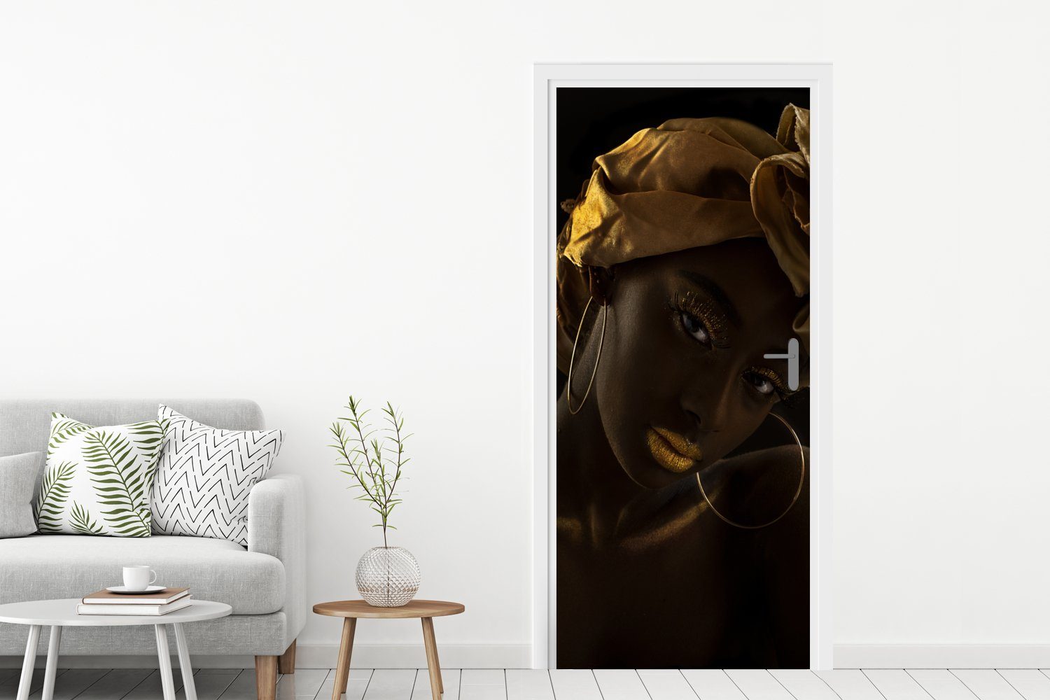 (1 bedruckt, - - für Tür, Luxus, cm 75x205 - Türtapete Frauen Fototapete St), Türaufkleber, MuchoWow Gold Matt, Kopftuch
