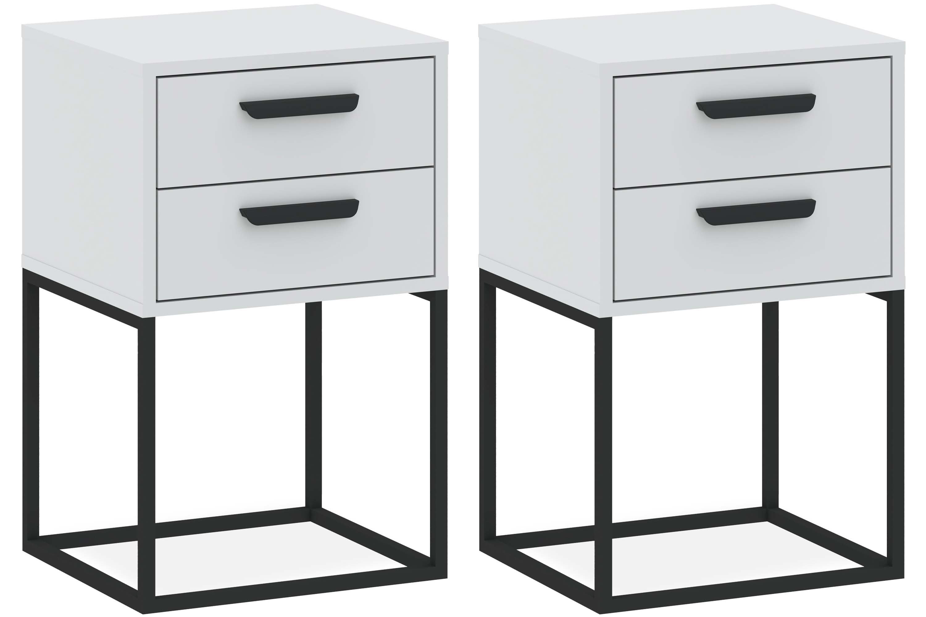 KONSIMO® Nachttisch RECTUS Nachtschrank, Modern, hergestellt in der EU, Beistelltisch (2-St), mit 2 Schubladen, schwarzer Metallrahmen, Kunststoffgriff