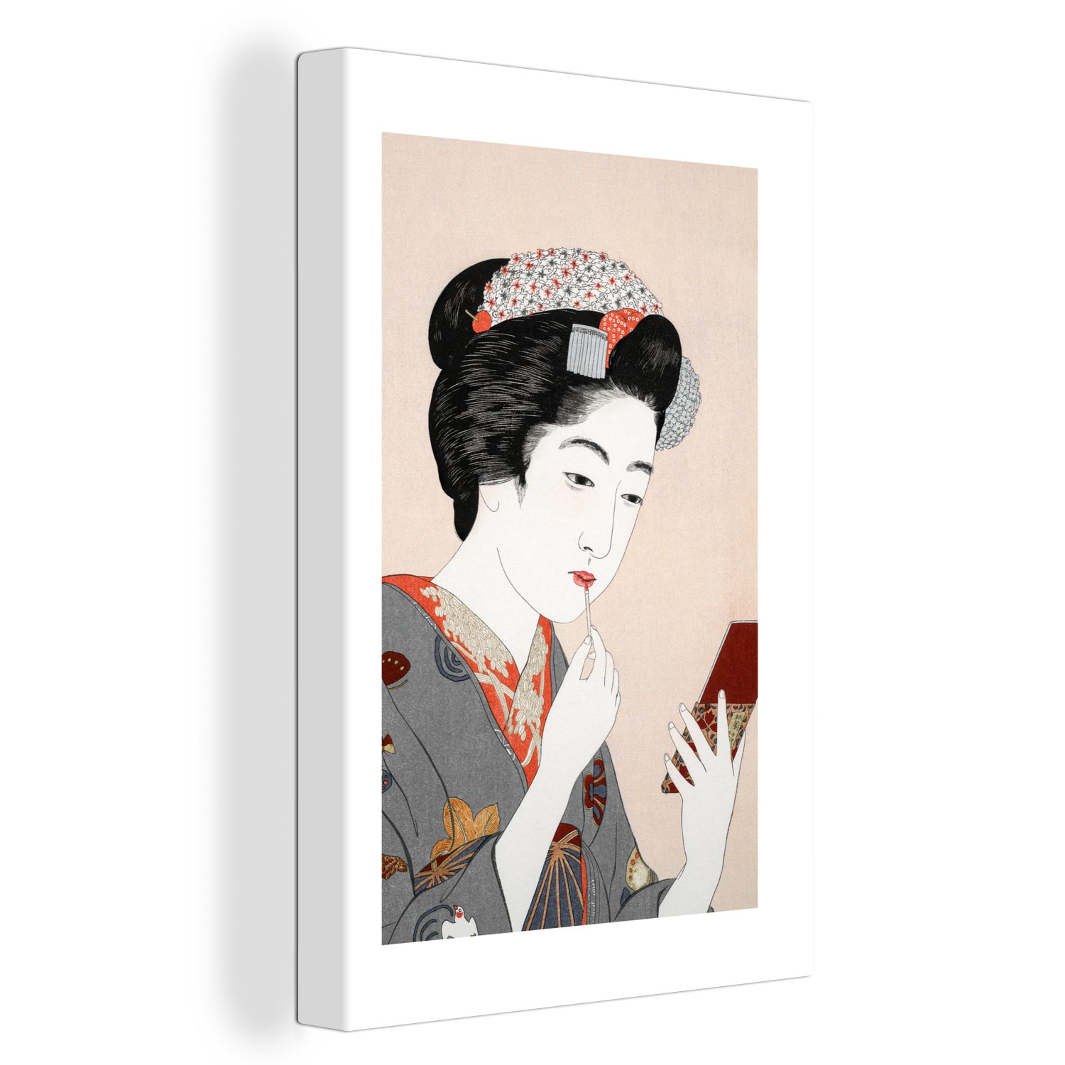 OneMillionCanvasses® Leinwandbild Frau - Kimono - Schminken - Japan - Vintage, (1 St), Leinwandbild fertig bespannt inkl. Zackenaufhänger, Gemälde, 20x30 cm