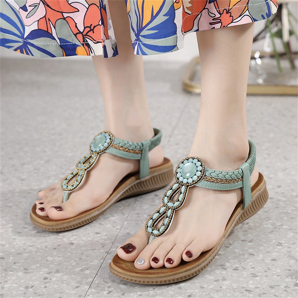 Strand Grün floral Riemchensandale Damen-Sommer-Sandalen, Mode Boden Rouemi Flops Flip flacher