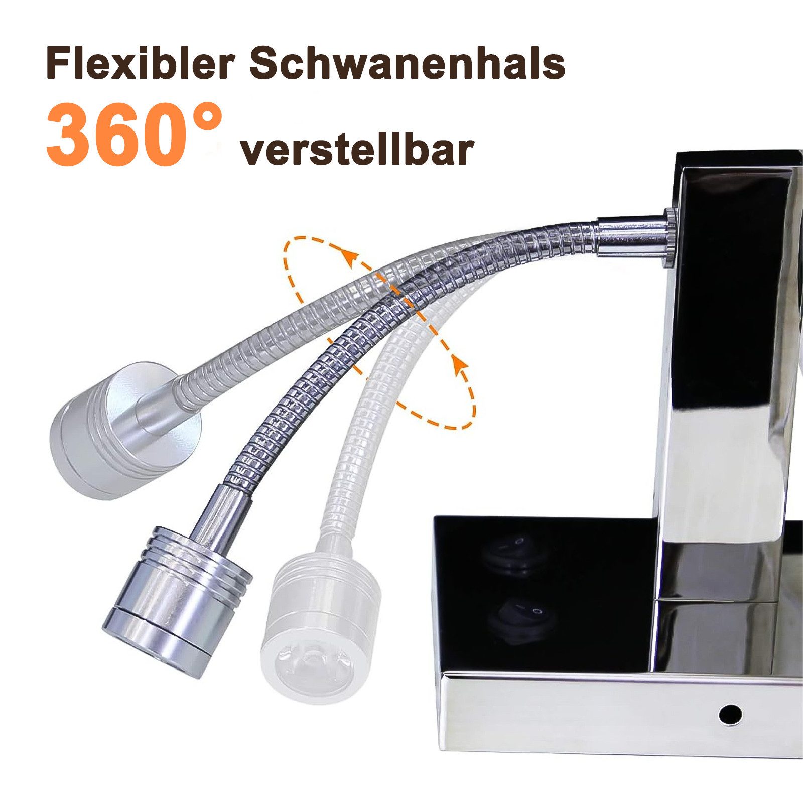 ZMH Wandleuchte Bettlampe mit Schalter Leselampe verstellbar Beleuchtung, drehbar, LED wechselbar, Wandleuchte mit Leselicht E27 Wandlampe mit Flexarm für Schla – Bild 4 von 5