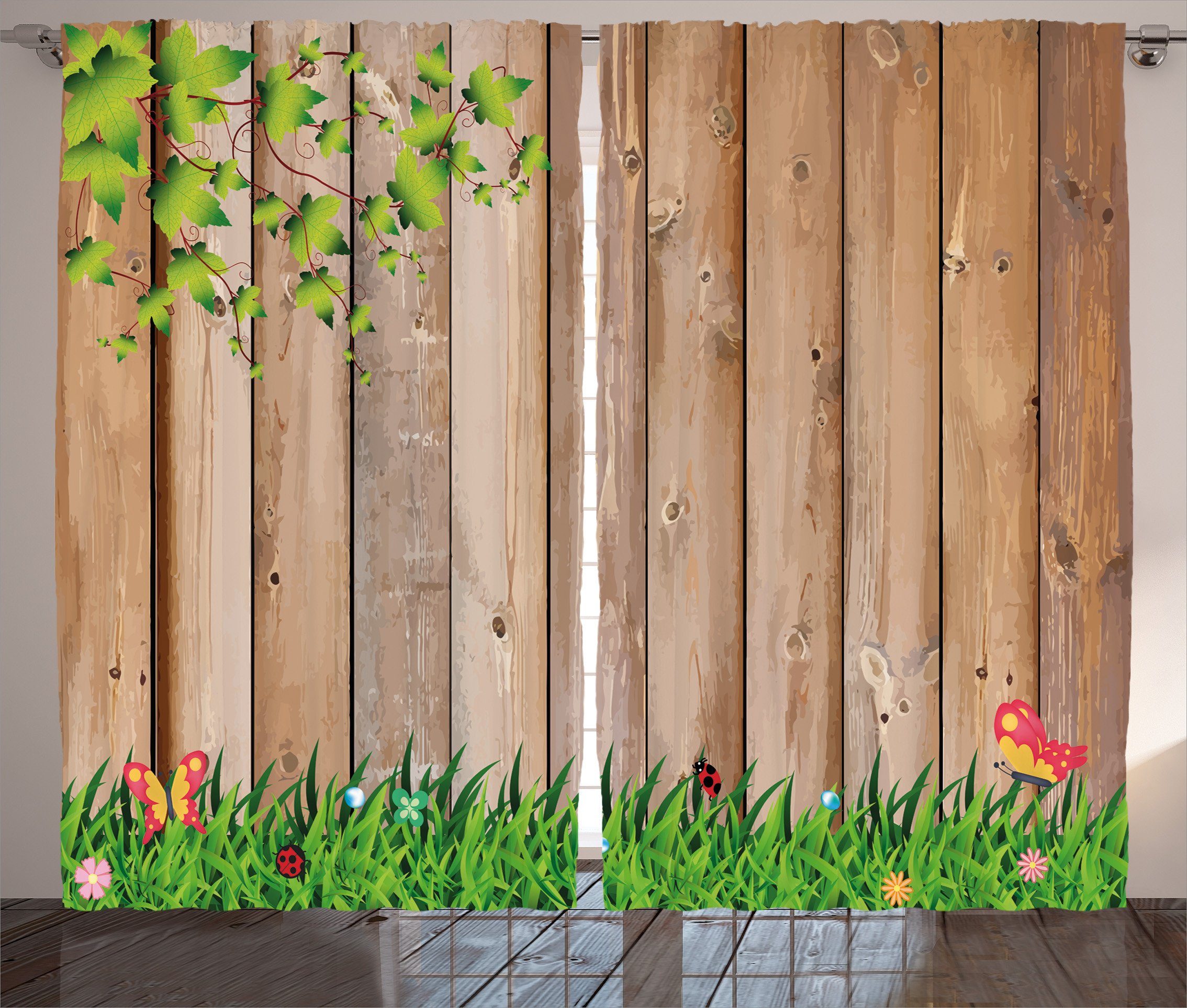 Ladybug Kräuselband Vorhang Abakuhaus, Season Landschaft Gardine Schlafzimmer und mit Haken, Schlaufen Spring