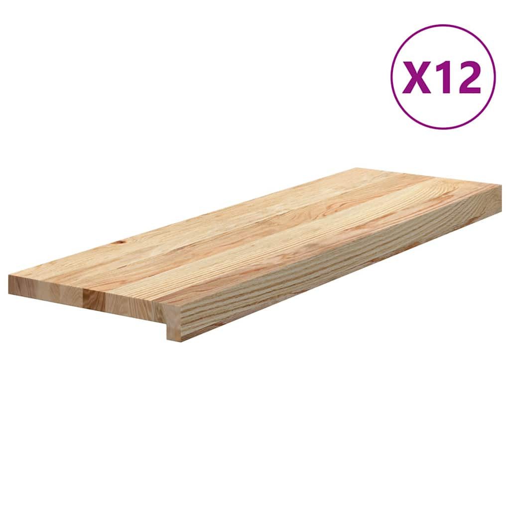 vidaXL Stufenmatte Treppenstufen 12 Stk. Unbehandelt 80x25x2 cm Massivholz Eiche, Hütte, Höhe: 2 mm, Treppenstufen 12 Stk. Unbehandelt 80x25x2 cm Massivholz Eiche