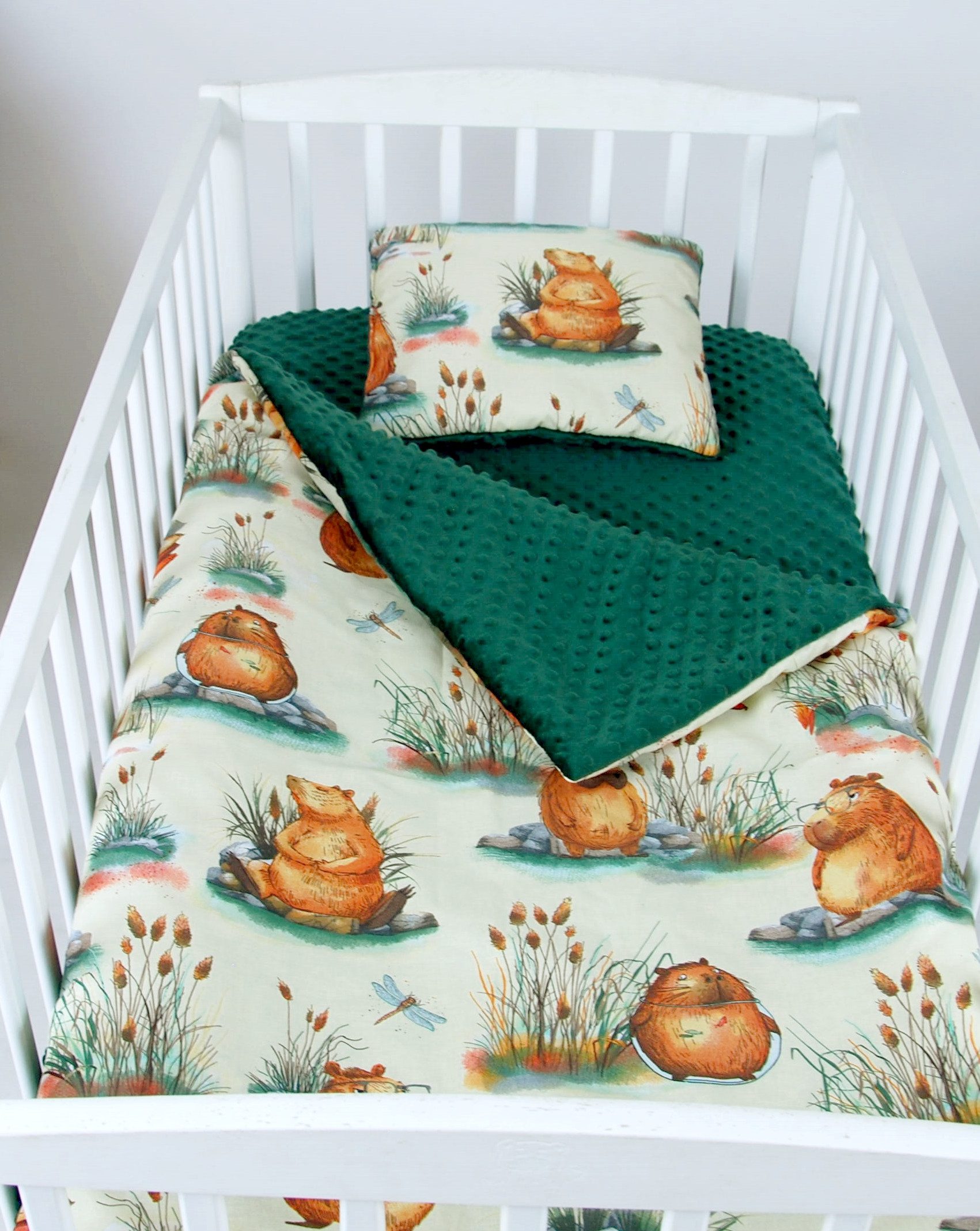 Babydecke BABYLUX Babydecke Krabbeldecke MINKY Kuscheldecke 75x100 cm+KISSEN, BabyLux, K164 Grün + Capybara