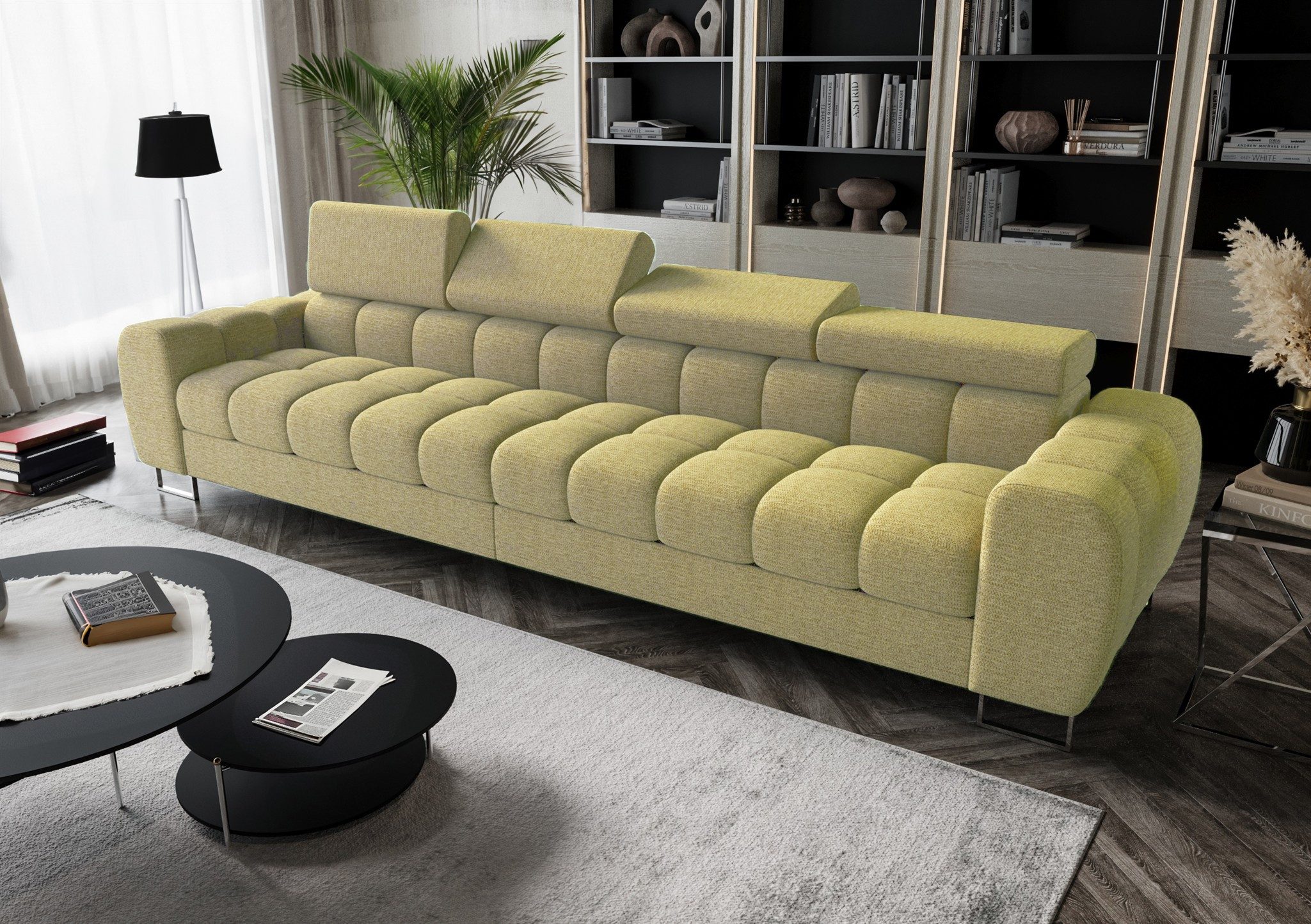 Fun Möbel Big-Sofa 4-Sitzer Sofa BASTIEN in Stoff, Rundumbezug, mit 4 einstellbaren Kopfstützen