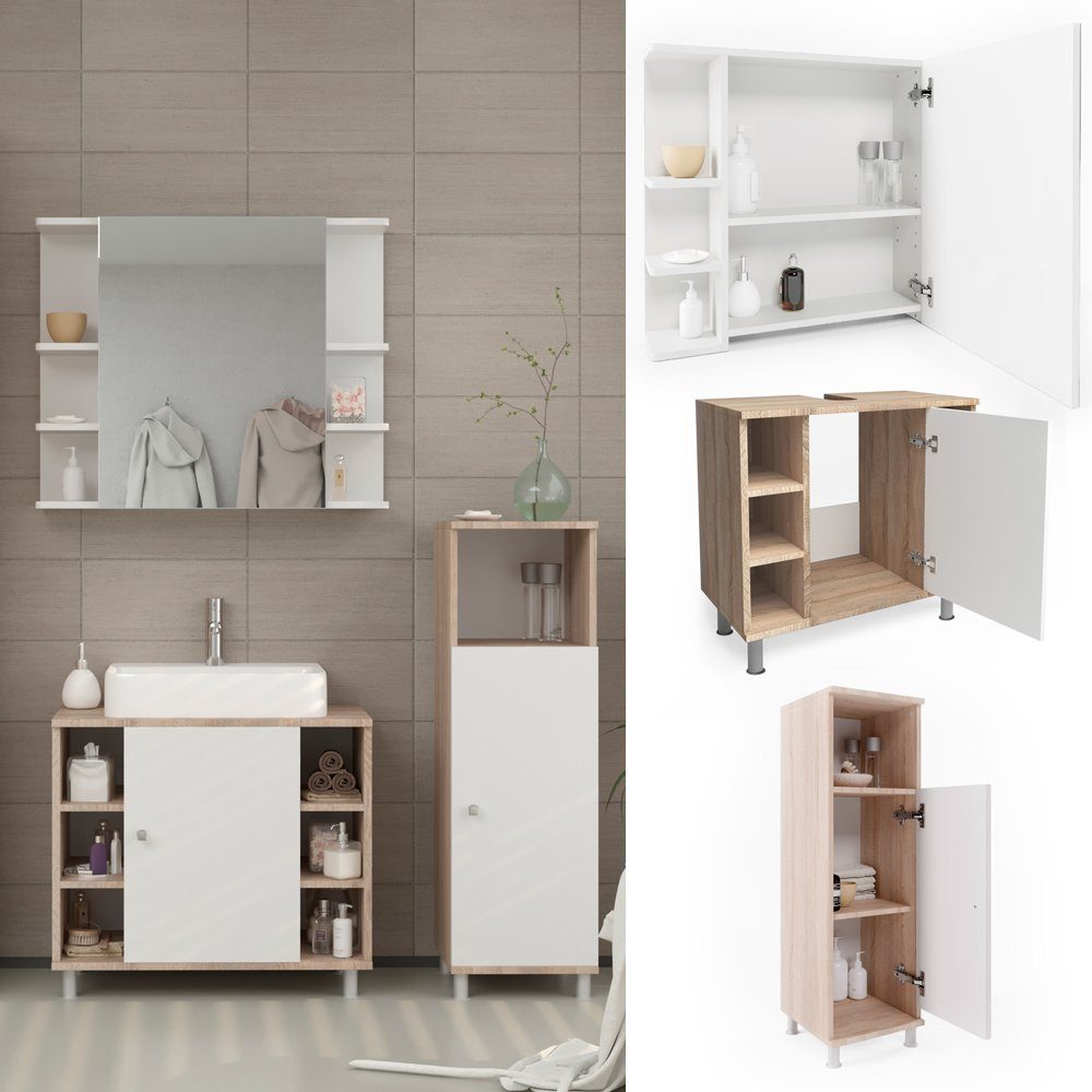 Vicco Badmöbel-Set Fynn, Sonoma/Weiß, 3 Teile, günstig online kaufen