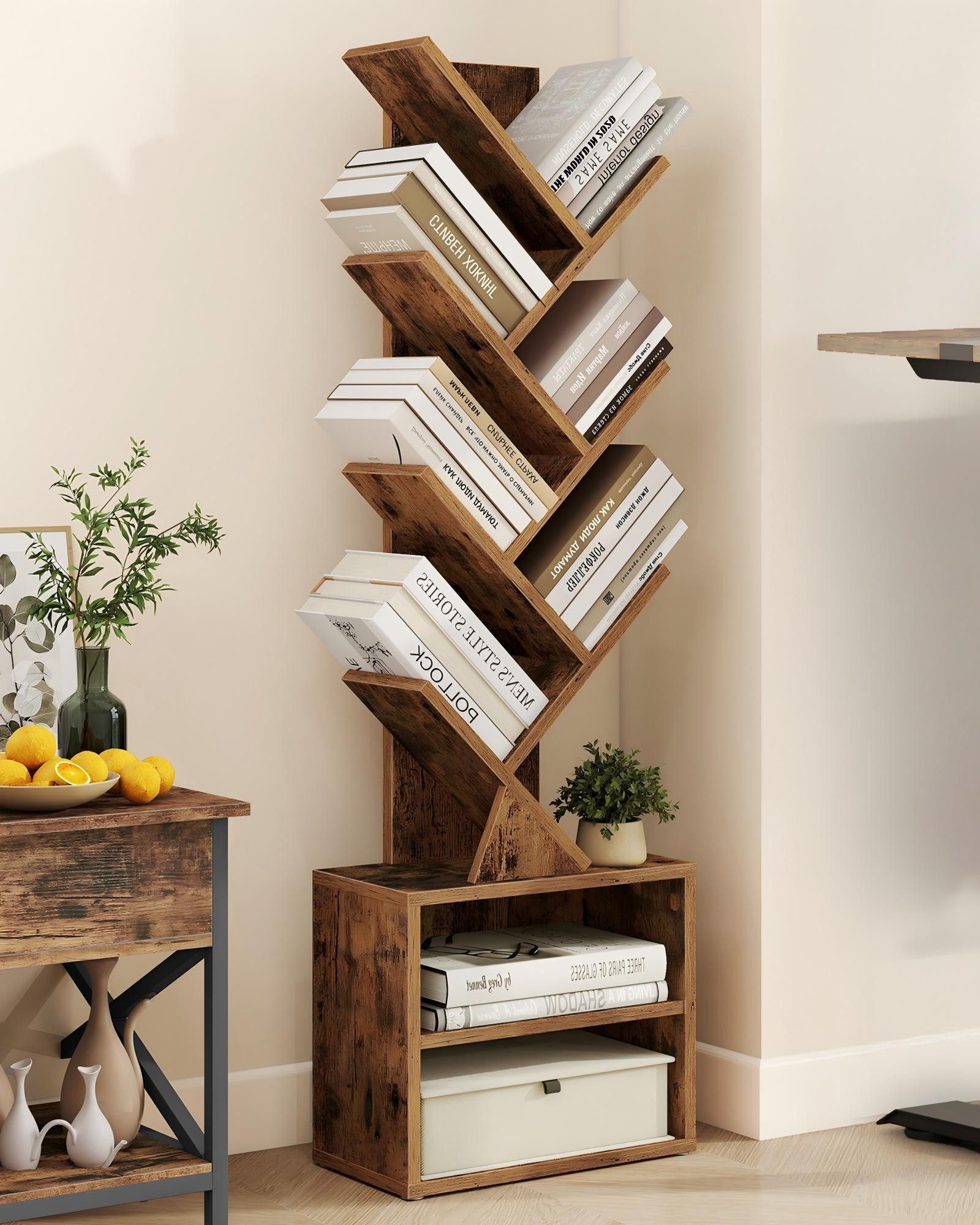 VASAGLE Bücherregal, Baumform, Standregal, Eckregal, Aufbewahrungsregal, 2 Fächer