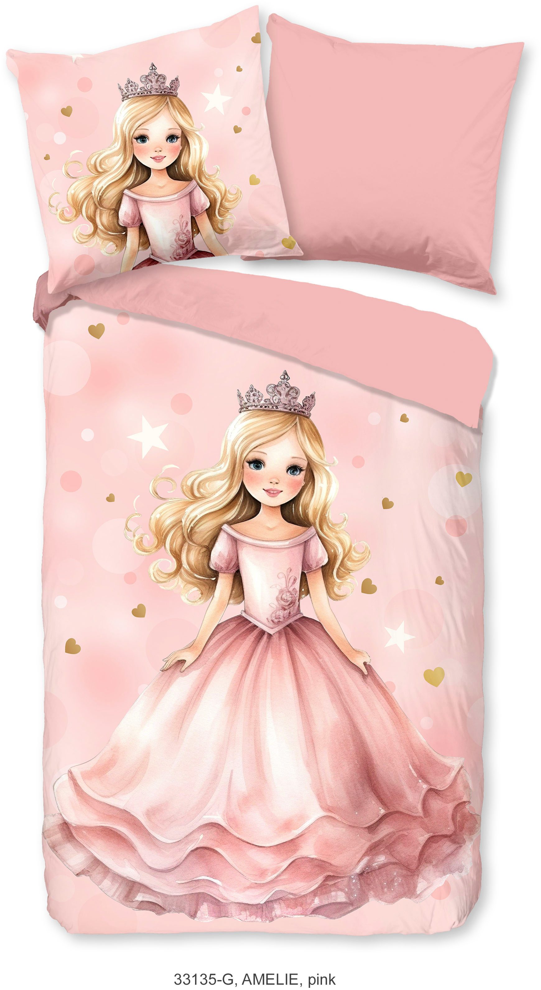 good morning Kinderbettwäsche Amelie, Renforcé, 2 teilig, Baumwolle, 135x200, Reißverschluss, Wendeoptik, Mädchen, Prinzessin