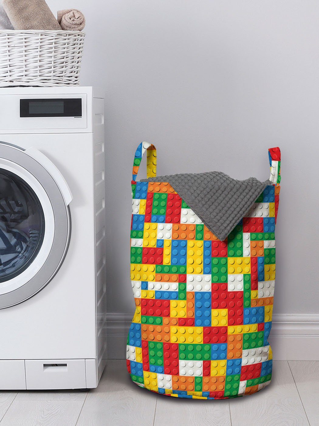 Spielzeug Kordelzugverschluss Waschsalons, Brick mit Abakuhaus Childish Bunt für Griffen Wäschekorb Teile Wäschesäckchen