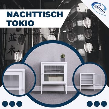 Coemo Sideboard, Nachttisch Tokio aus Metall mit Glastüre / langlebige Stahl-Ausführung