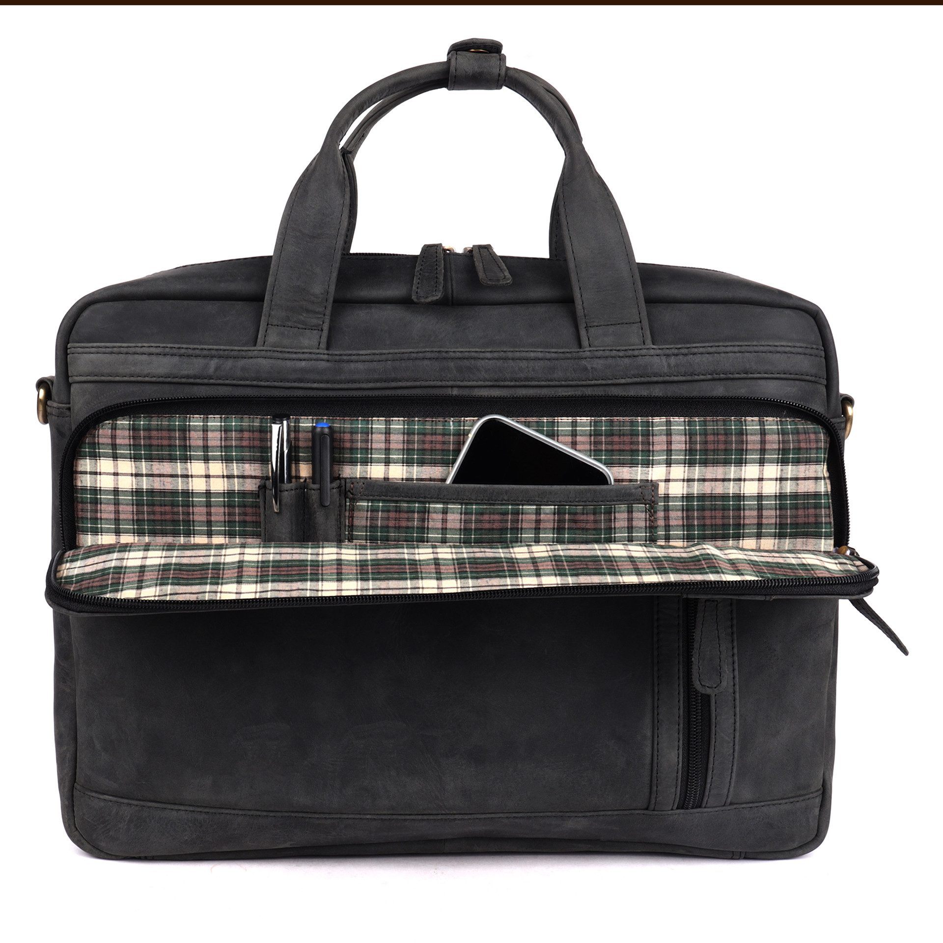 Benthill Aktentasche Echt Leder Laptoptasche Notebooktasche Umhängetasche Schultertasche, Schultergurt / Umhängegurt Reißverschlussfach