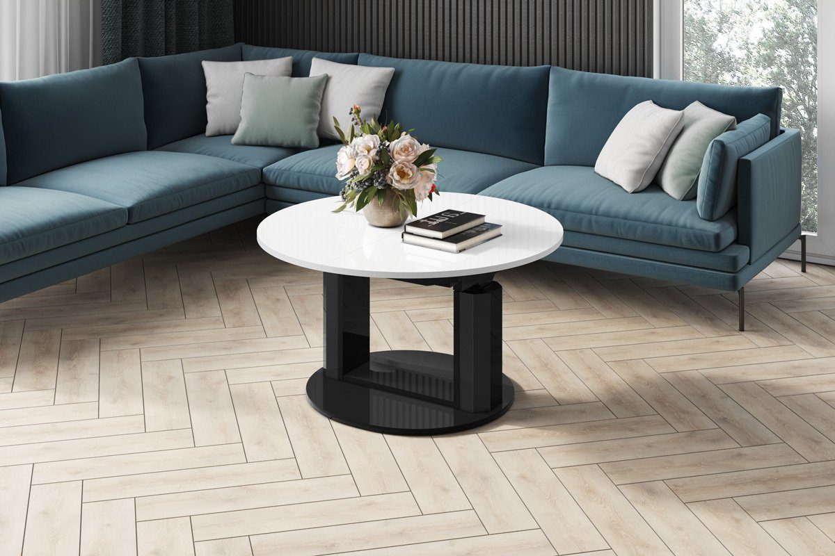 ausziehbar höhenverstellbar Hochglanz Couchtisch designimpex Hochglanz HEM-111 Schwarz Couchtisch Design / Hochglanz Weiß Tisch