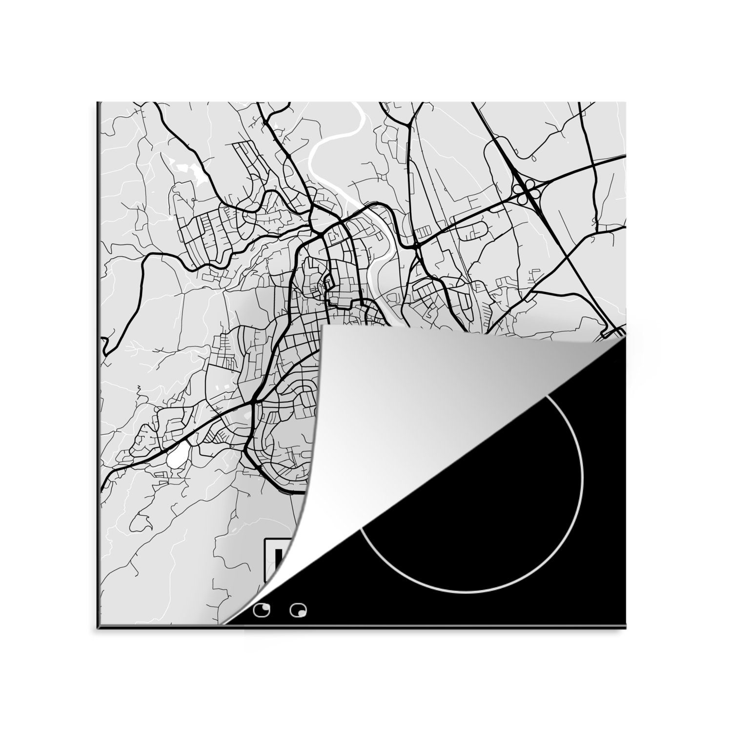 MuchoWow Herdblende-/Abdeckplatte Stadtplan - Kempten - Karte - Deutschland, Vinyl, (1 tlg), 78x78 cm, Ceranfeldabdeckung, Arbeitsplatte für küche