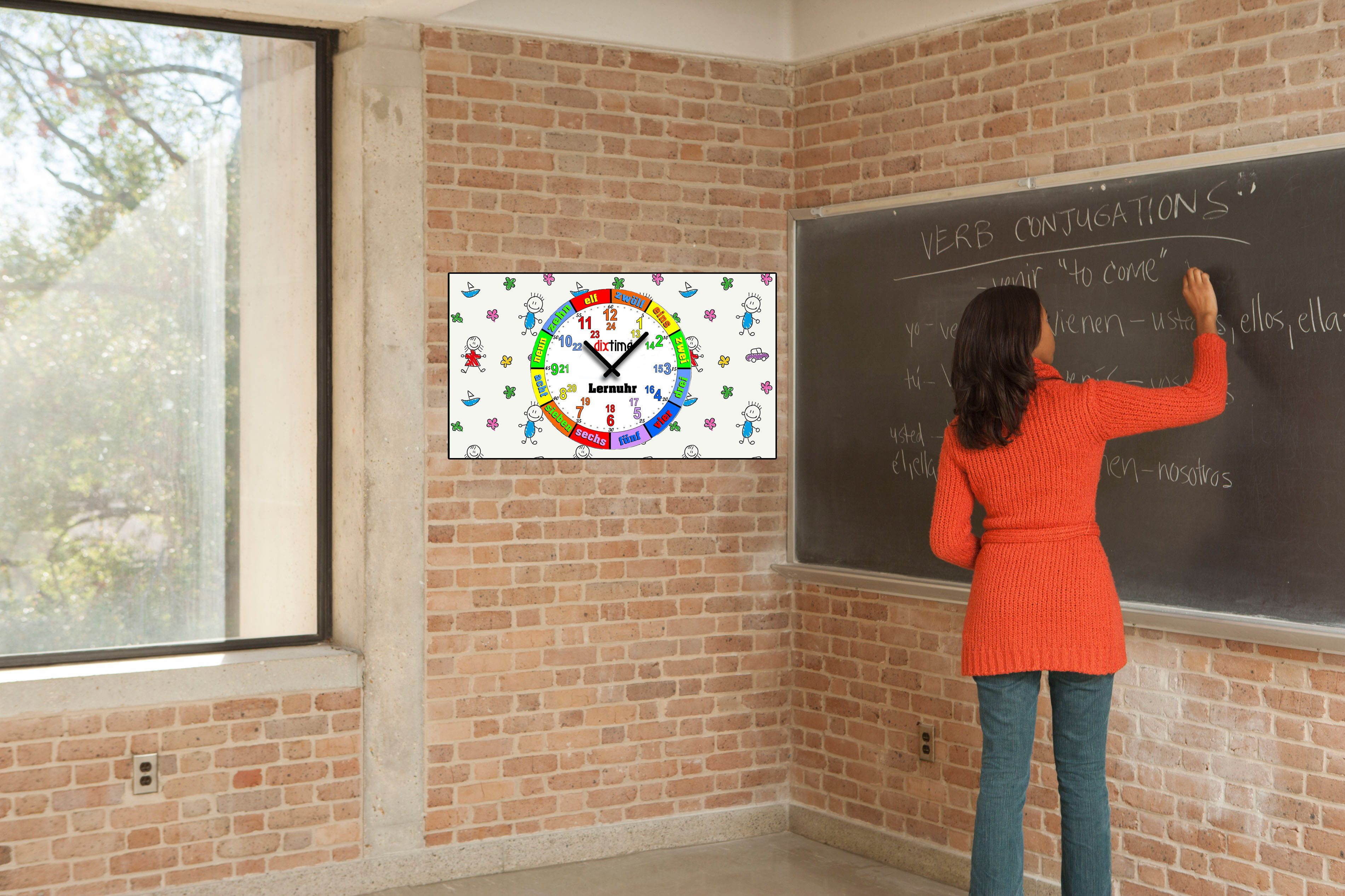 dixtime Wanduhr Kinder-Lernuhr buntes Malen und Zeichnen (Einzigartige 3D-Optik aus 4mm Alu-Dibond)