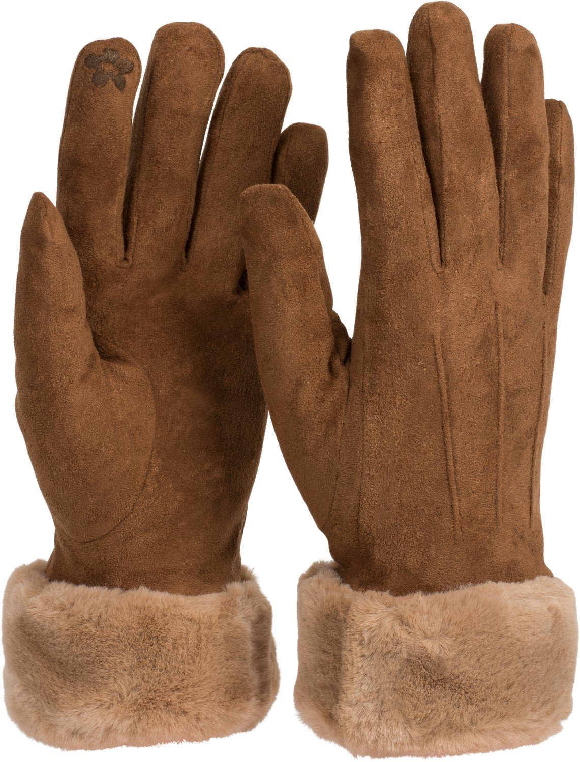 Handschuhe mit Fleecehandschuhe Kunstfell styleBREAKER Unifarbene Cognac Touchscreen