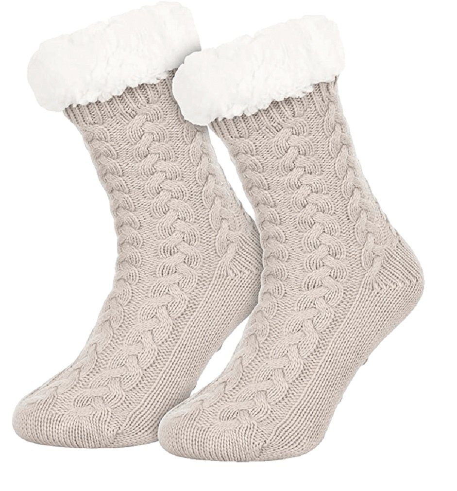 Rungassi Kuschelsocken Heat Booster Hüttensocken mit flauschig weichem Teddystoff Zopf