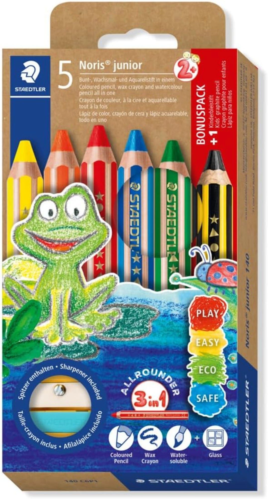 STAEDTLER Buntstift STAEDTLER Noris junior 140 3-in-1 Malstift-Set 6er + Spitzer