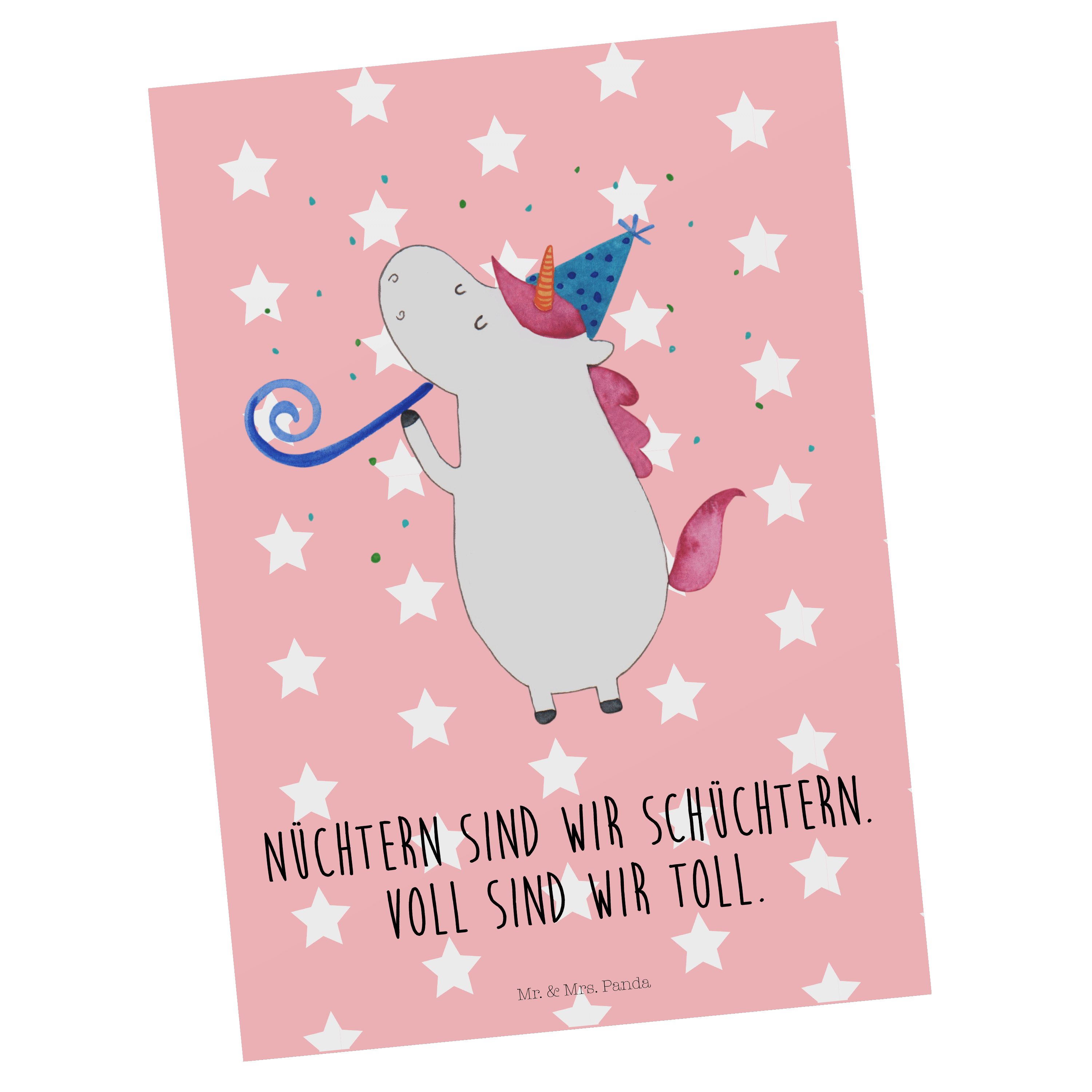 Mr. & Mrs. Panda Postkarte Einhorn Party - Rot Pastell - Geschenk, Geschenkkarte, Einladungskart