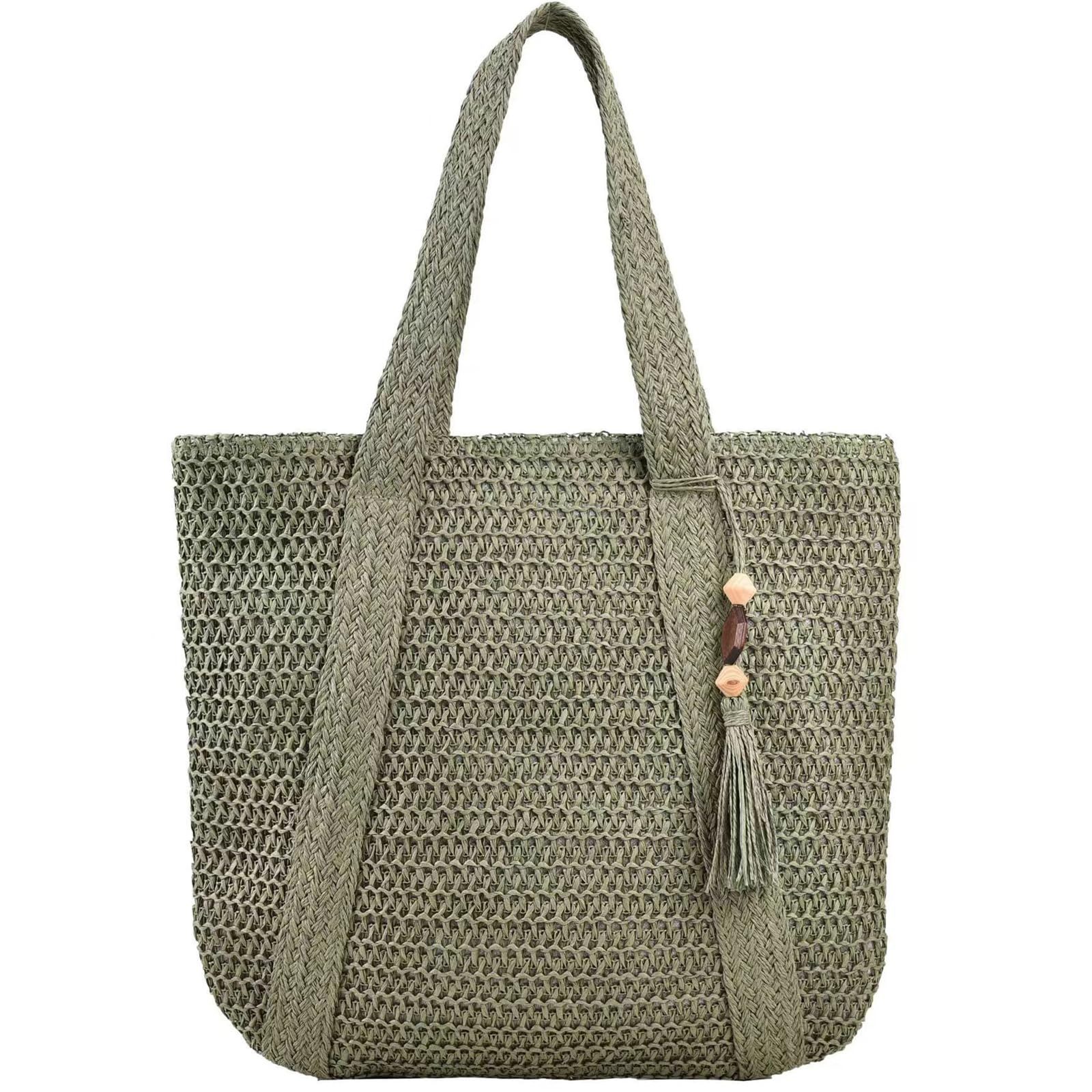 Zaewry Strandtasche Damen, Große Handtasche Damen, Leichte Schultertasche Boho, Shopper Tasche, Sommer Tasche Geflochten, Einkaufstasche Beach Bag