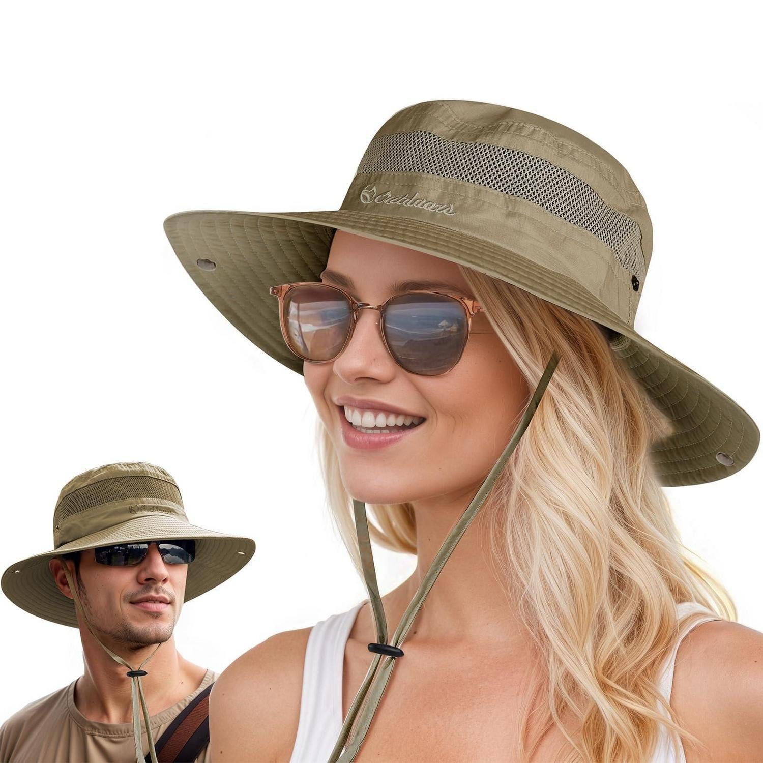 LuxusKollektion Sonnenhut Sonnenhut Herren Damen Faltbar UV50 Outdoor Wanderhut 2-Khaki