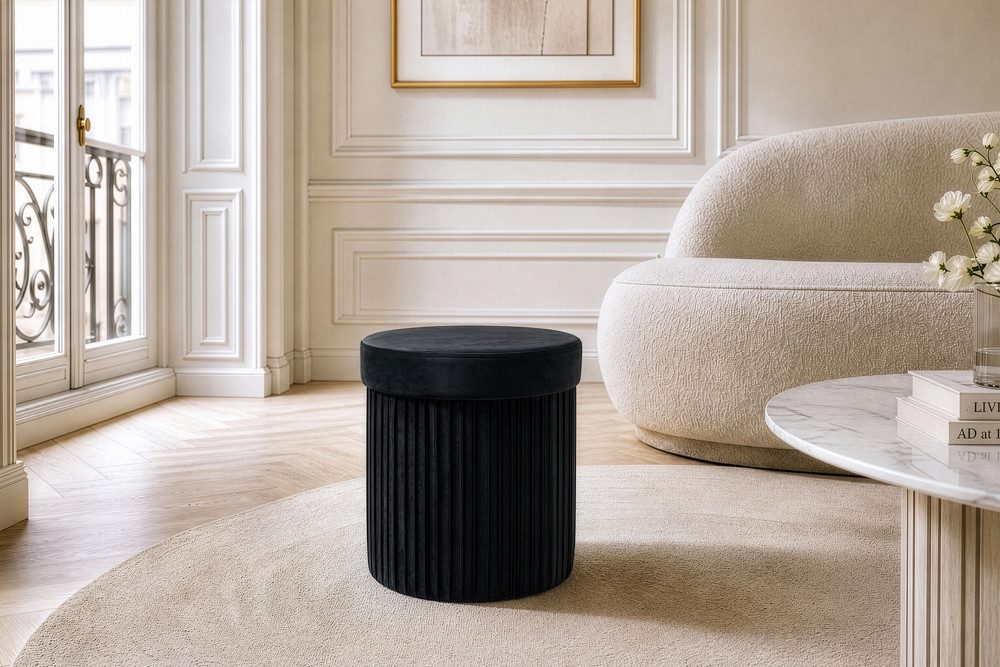 riess-ambiente Polsterhocker ÉLAN 40cm schwarz - Samt, faltbar, mit Stauraum, platzsparend, modern (Einzelartikel, 1 St), Eleganter Sitzhocker - ideal f. Ankleide, Flur, Wohnzimmer & Garderobe
