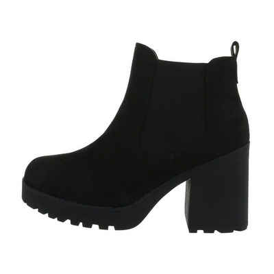 Ital-Design Damen Party & Clubwear High-Heel-Stiefelette Blockabsatz High-Heel Stiefeletten in Schwarz