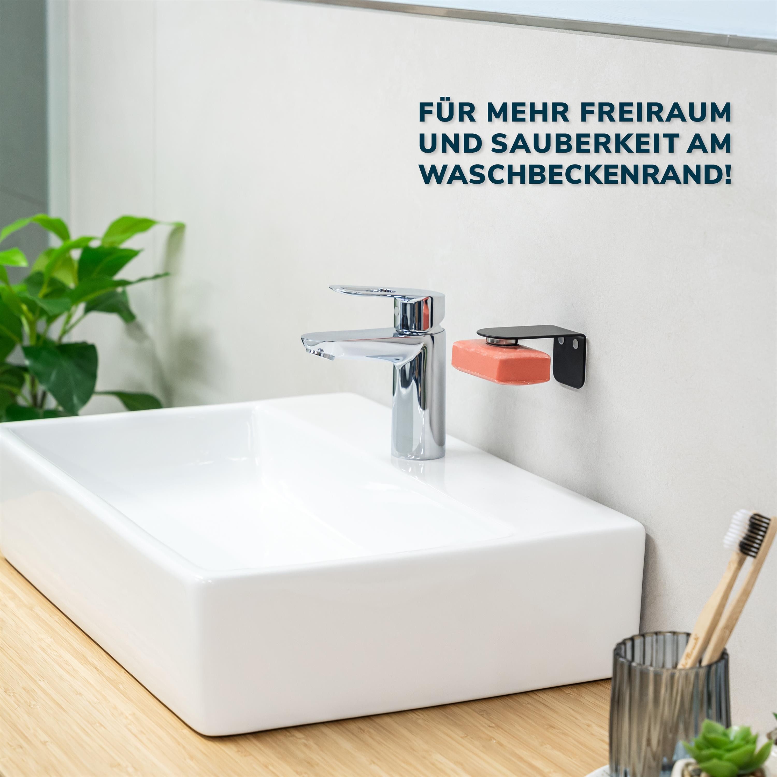 bremermann Seifenhalter PUREZZA – hängende Seife durch Magnet – schwarz, Breite: 4,5 cm, 1-St.
