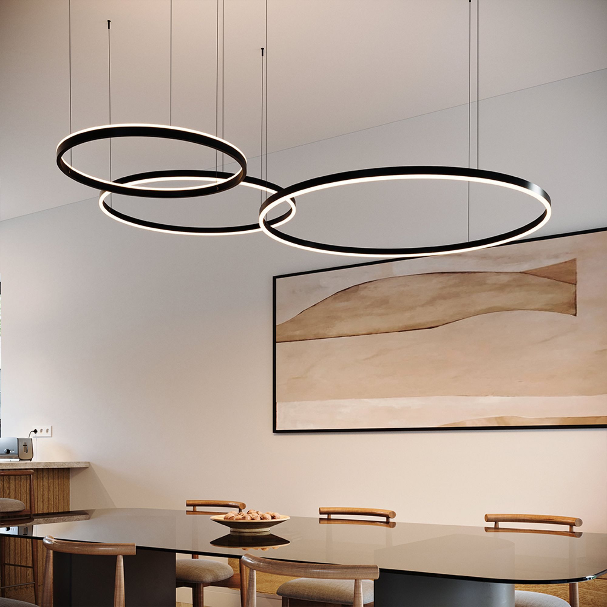 s.luce Pendelleuchte LED Ring Pendelleuchte rund Direkt oder Indirekt Schwarz, Warmweiß