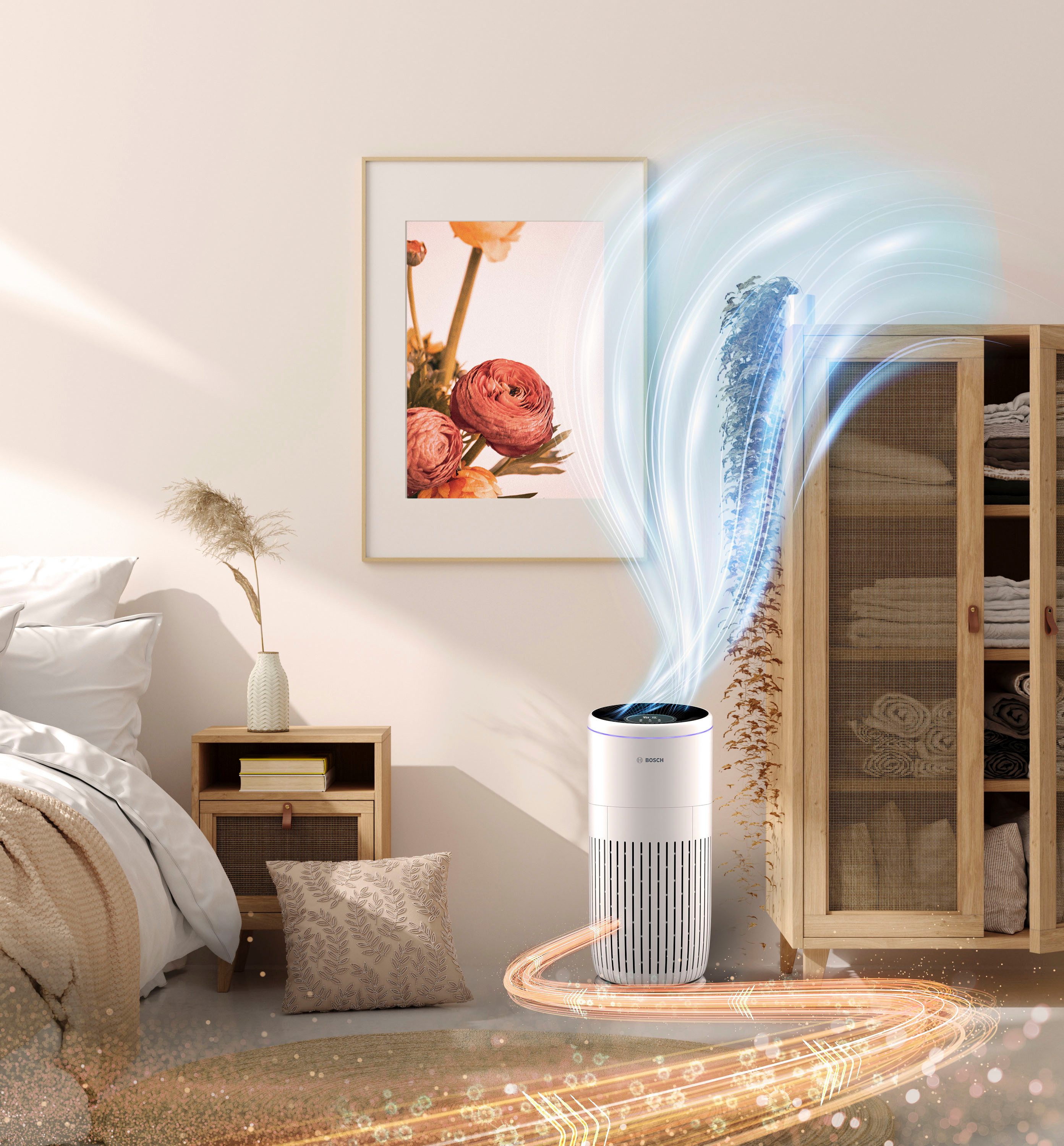 BOSCH Luftreiniger Air 6000i, leistungsstark und mit App-Steuerung, für 125 m² Räume, mit 4-in-1 Luftfilter und Temperatur- und Luftfeuchtigkeits-Sensor