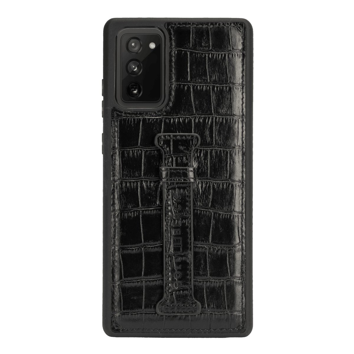 GOLDBLACK Handyhülle Samsung Note 20 Lederhülle mit Fingerschlaufe Kroko-Prägung Schwarz