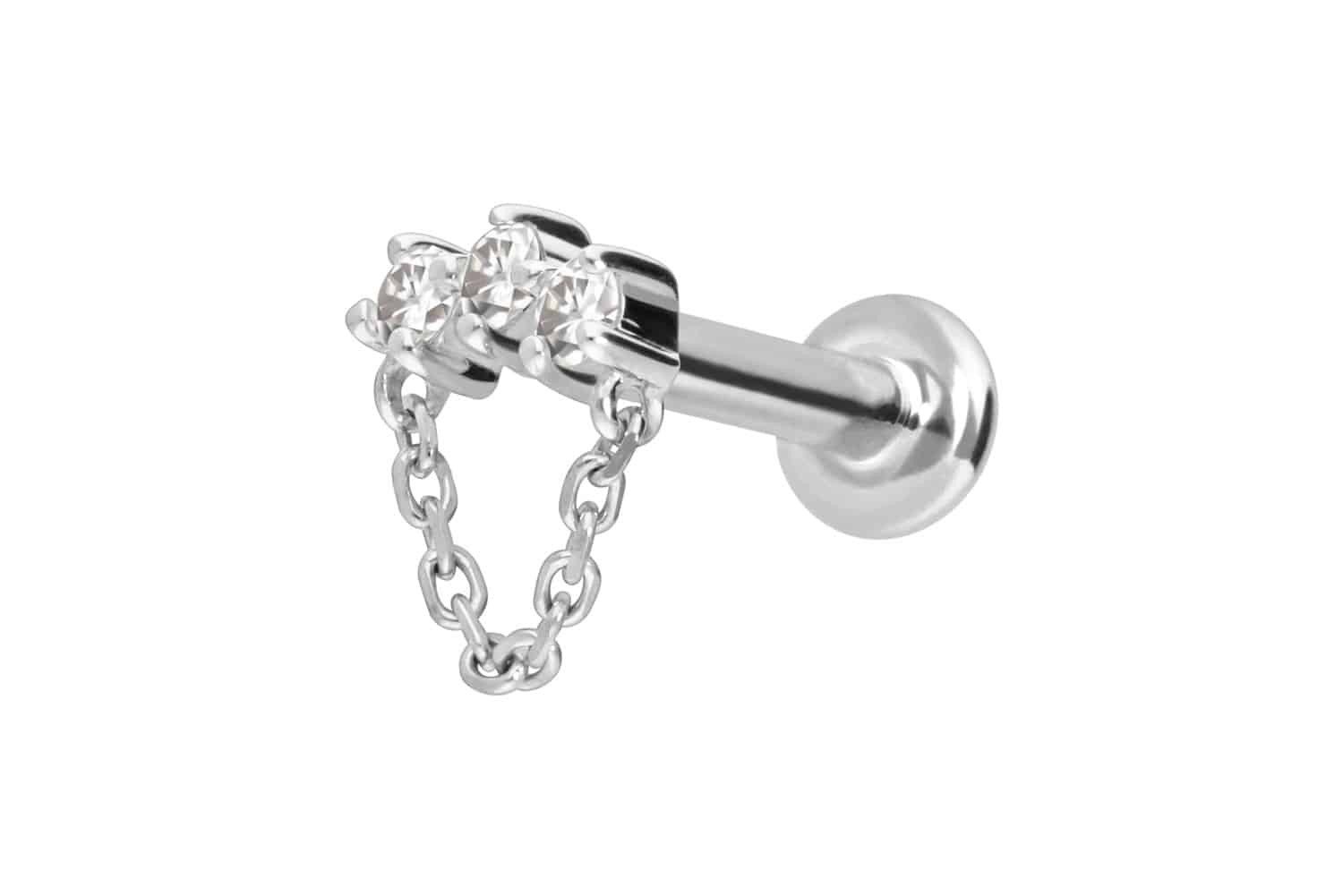 Piercing-Set 14 Karat Gold Labret mit Push Fit MOISSANIT-BOGEN + KETTE