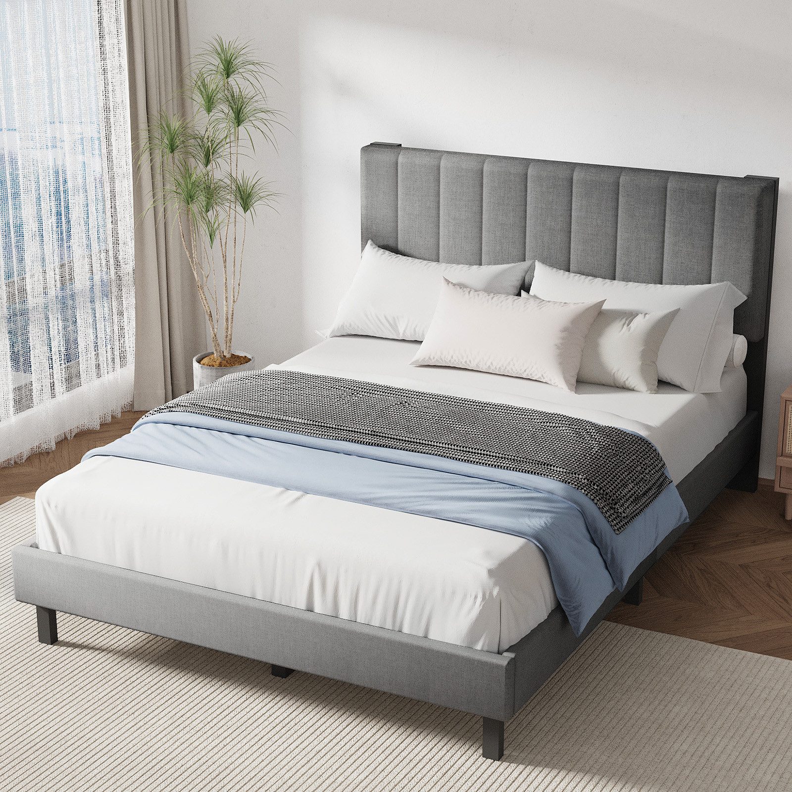 oyajia Polsterbett Doppelbett 140 x 200 cm mit Kopfteil, Bettrahmen Stoffbe günstig online kaufen