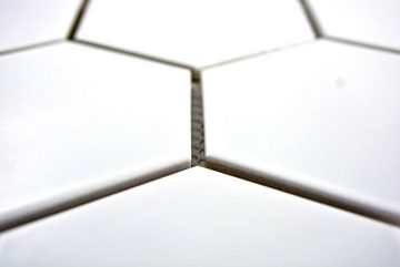 Mosani Mosaikfliesen Hexagonale Sechseck Mosaik Fliese Keramik weiß matt Küche Bad