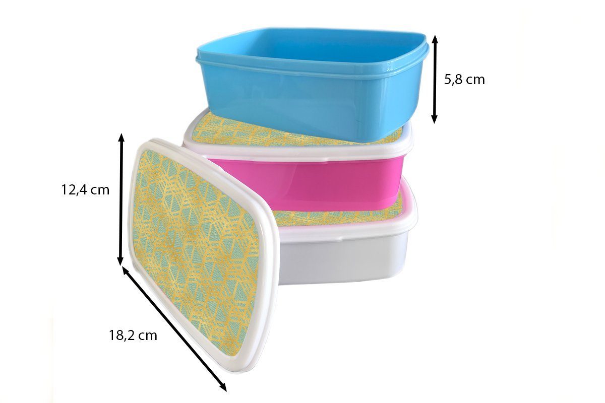 und (2-tlg), MuchoWow Kinder Kunststoff, - Grün für Muster weiß Brotbox Mädchen Lunchbox - Erwachsene, Gold Luxus, - Jungs Brotdose, für und