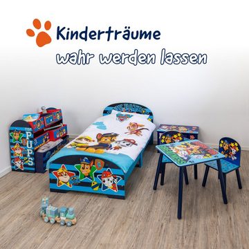 W&O Products B.V. Kinderbett PAW Patrol Bett 140 x 70 cm, Kinderbett für Jungen und Mädchen ab 2 Jahren, Juniorbett mit Rausfallschutz & Lattenrost, Kinderzimmermöbel mit coolem Design (tierische Helden), Paw Patrol Design