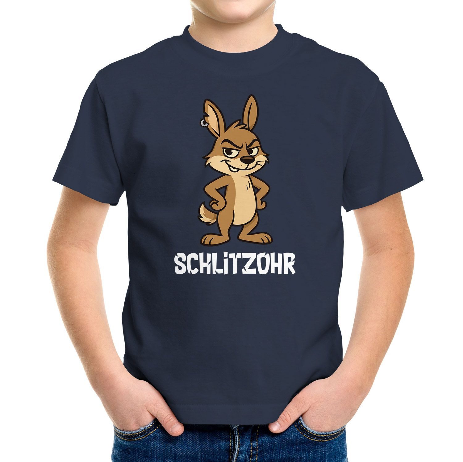 Print-Shirt Kinder T-Shirt Jungen Schlitzohr Lustiges Hasenmotiv Comic Shirt für