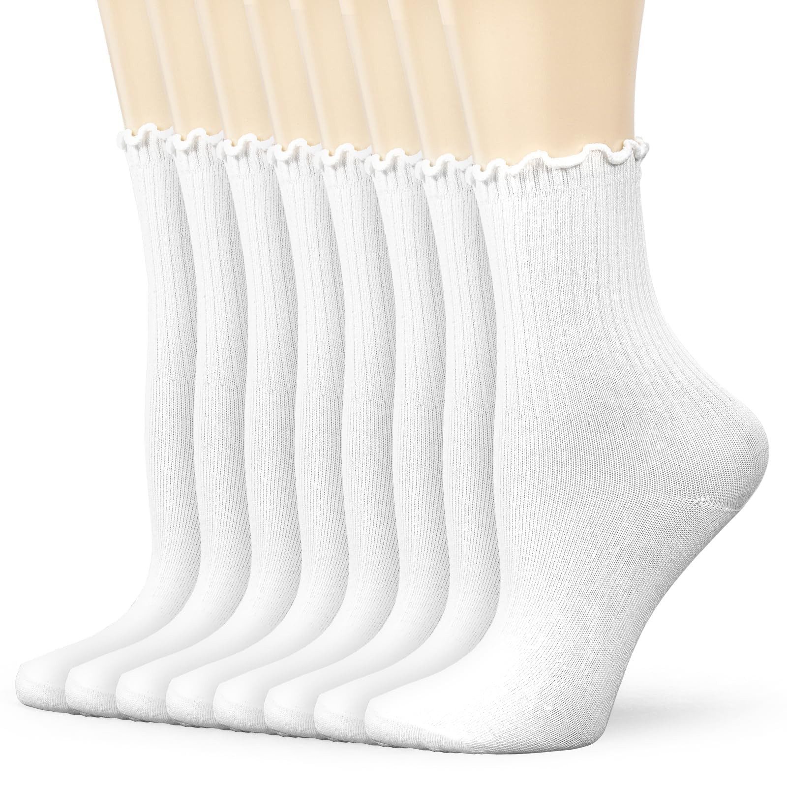 FOUORTUNATE-BEE Socken Damen Socken 4er Set Rüschensocken kurz Stricksocken Größe 35-41 Kurze Socken für Alltag Büro Schule Freizeit Geschenk Damen