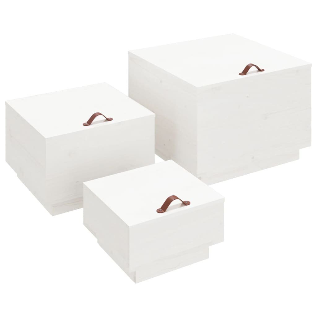 vidaXL Fächerschrank Aufbewahrungsboxen mit Deckeln 3 Stk. Weiß Massivholz Kiefer (3-St)
