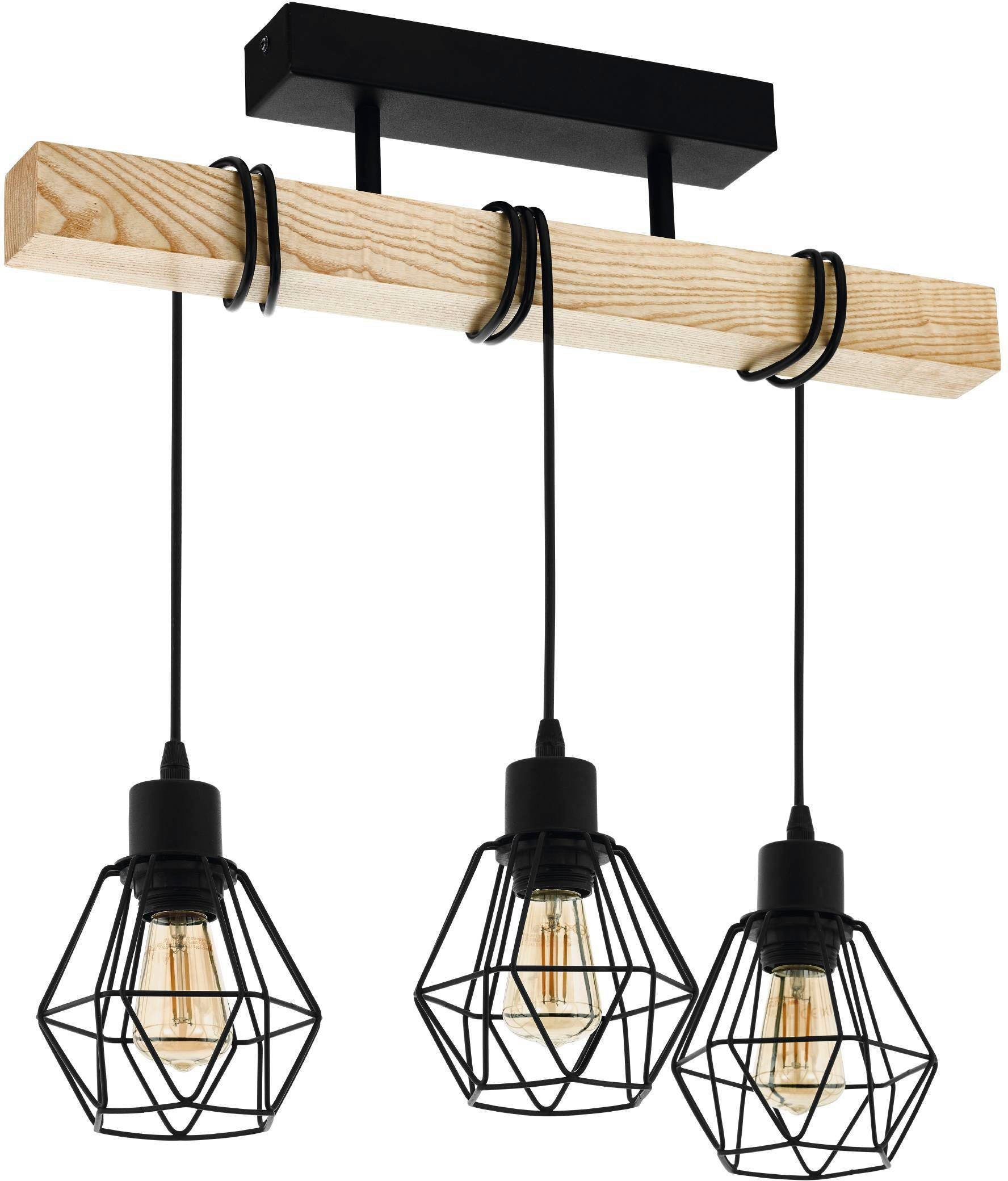 EGLO Deckenleuchte TOWNSHEND 5, ohne Leuchtmittel, Vintage Deckenleuchte, Industrial, Retro Lampe aus Stahl und Holz, E27