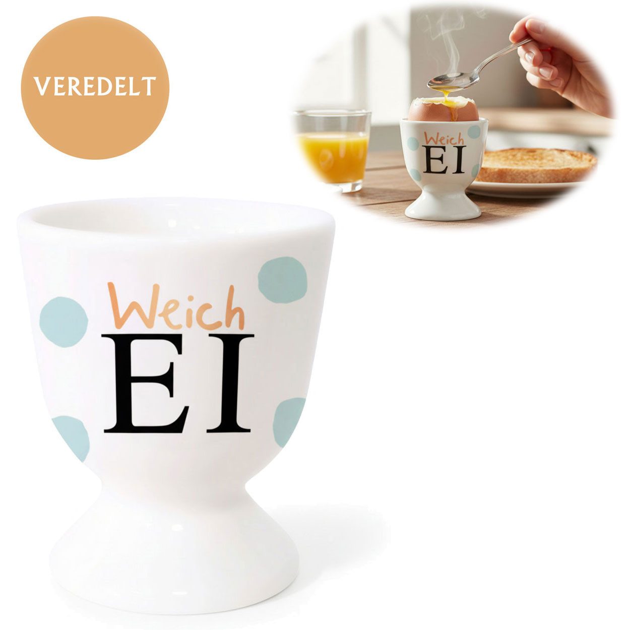 LS-LebenStil Eierbecher Eibecher Echt-Gold Spruch "Weich Ei" Gute Laune Eierhalter, (Exklusiver edler Eihalter, perfekte Deko am Frühstückstisch, 1-tlg., für das perfekte Frühstücksei, Geschenk zur Hochzeit, Verlobung), Muttertag, Vatertag, Ostern, Weihnachten