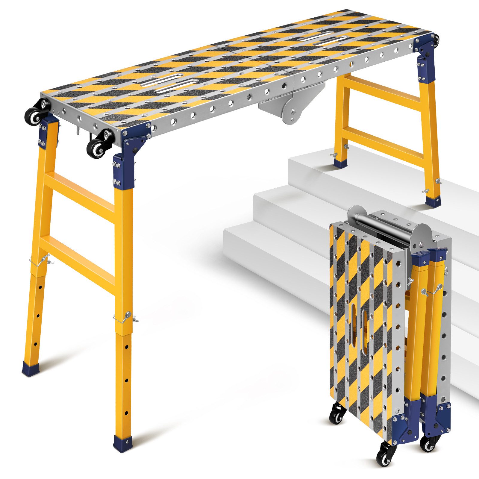XERSEK Arbeitsplattform 2in1 Stahl Klappleiter Fahrgerüst günstig online kaufen