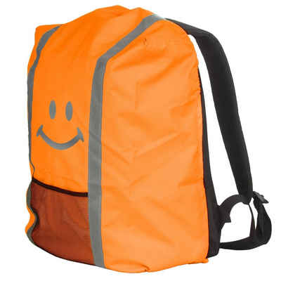 EAZY CASE Rucksack-Regenschutz Reflektor-Überzug Schutzhülle Smiley, Rucksack Regenhaube Regenschutz Schutzhülle für Schulranzen Orange