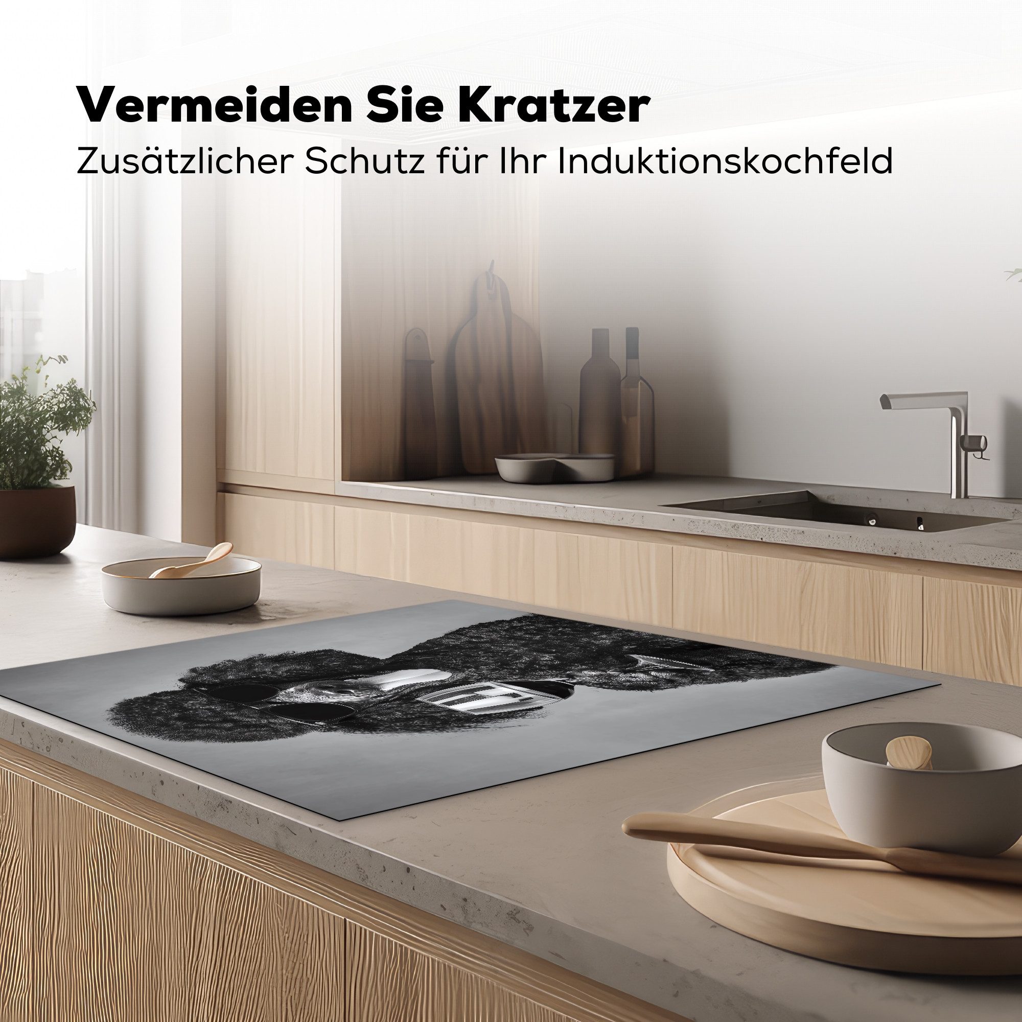 MuchoWow Herd-Abdeckplatte Hund - Locken - Sonnenbrille - Wein, Vinyl, (1 tlg), Abdeckung Induktionskochfeld Schutzmatte, Küche Deko, 78x78 cm
