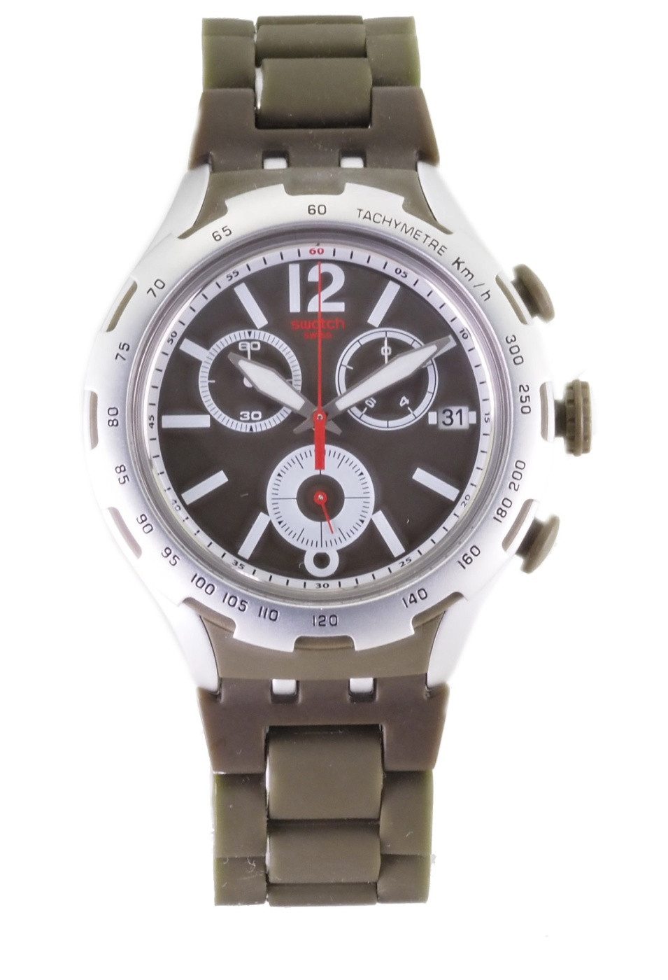 Swatch Quarzuhr Swatch Herren Quarz Uhr Chronograph YYS4022AG GREEN ATTACK X96, (Weiß)