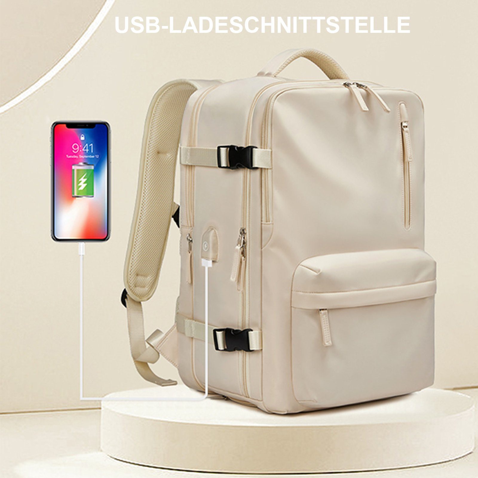 Backpack Tasche Anti-Diebstahl, Laptop Teenager Business Reiserucksack Freizeitrucksack (Reisen Laptop Laptopfach, Laptoptasche Schule Notebook Laptoprucksack Damen mit Herren Reisen Freizeit Uni Handgepäck, Arbeit Rucksäcke Rucksack Jungen für WISHDOR Rucksack Beige USB-Lade-Anschluss), Schuhfach,