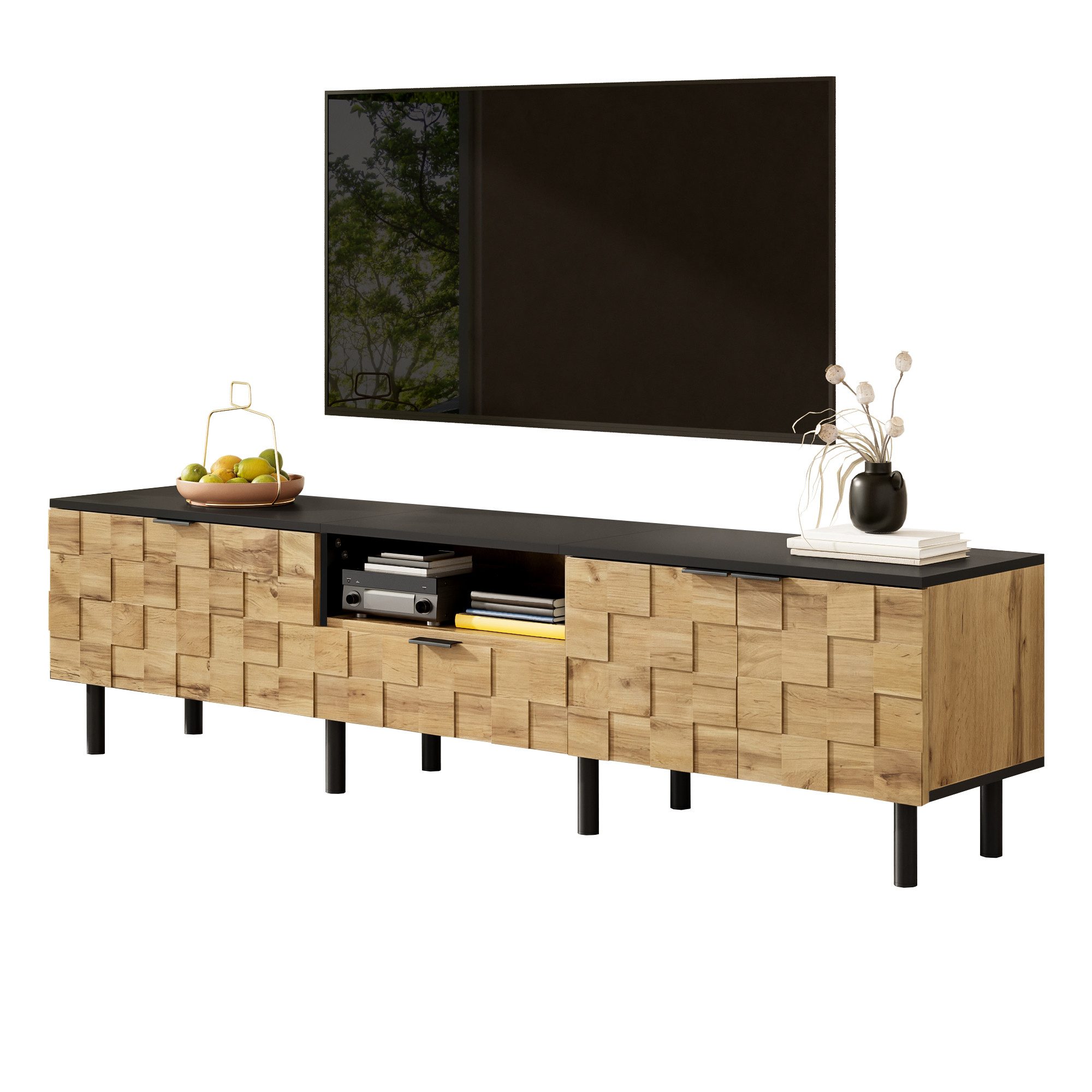 TV-Schrank mit 2 Türen & TV-Lowboard, Fernsehtisch, Medienschrank, TV-Möbel